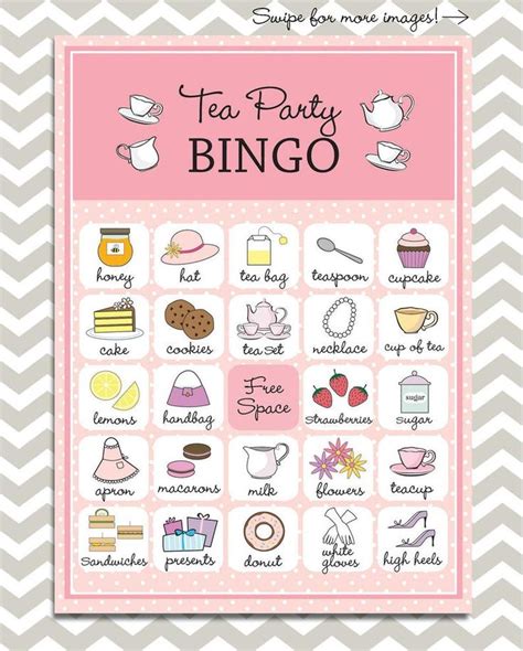 Tea Party Bingo Cards In Pink 20 Unique Game Cards Printable Etsy