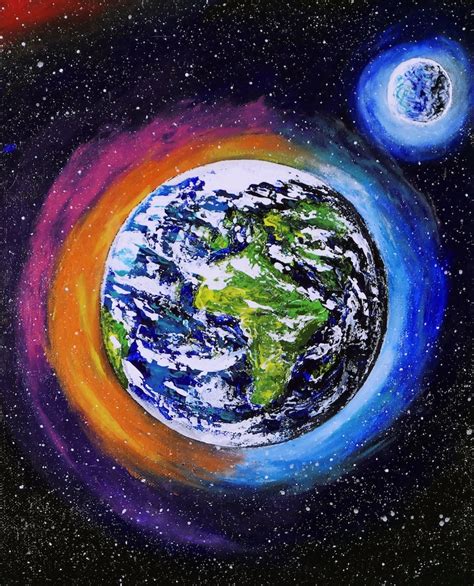 Earth Painting World Space Paintings On Canvas Original Etsy