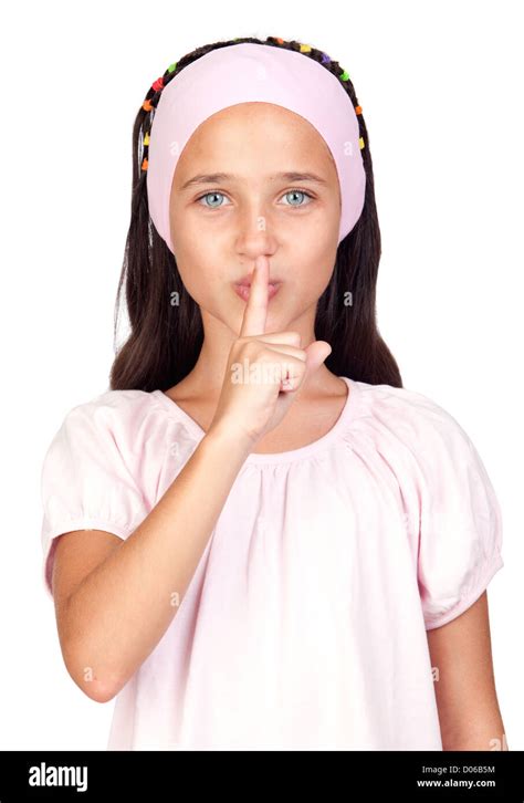 Portrait Of Adorable Girl Ordering Silence Isolated On White Background