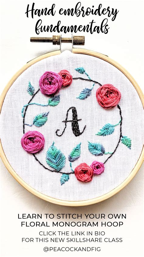 Learn How To Embroidery A Floral Monogram Hoop Learn Three Simple Hand