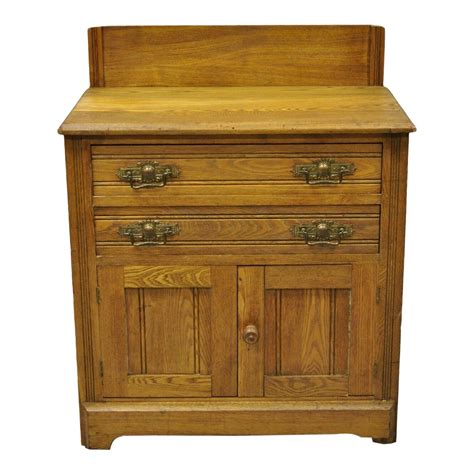 Antique Eastlake Victorian Carved Golden Oak Washstand Commode Cabinet