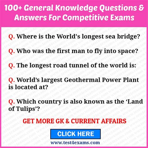 Top 100 World General Knowledge Questions And Answers For Aspirants