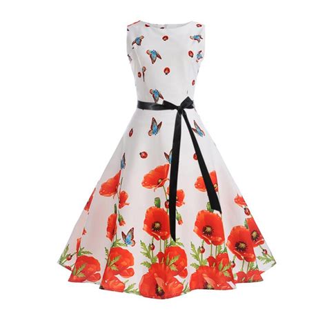 2022 Summer Vintage Rockabilly Dress 50s 70s Big Swing Floral Polka Dot