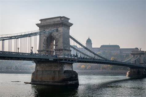 Szechenyi Chain Bridge On The Danube River In Budapest Hungary Stock