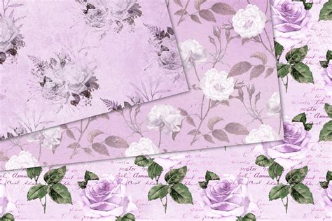 Purple Shabby Floral Digital Paper By Digital Curio Thehungryjpeg