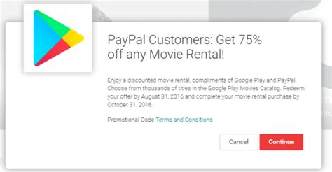 Sistem akan bekerja otomatis, sehingga anda tidak perlu melewati proses transaksi yang kompleks. Google Play PayPal Promotion: 75% Off Any Movie Rental