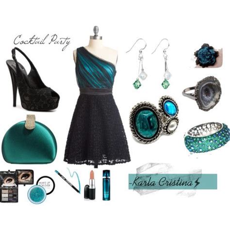 Black And Teal One Shouldered Dress With Black And Teal Accessories