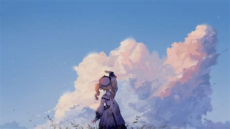 Wallpaper Sky Anime Girls Clouds Game Characters Blond Hair