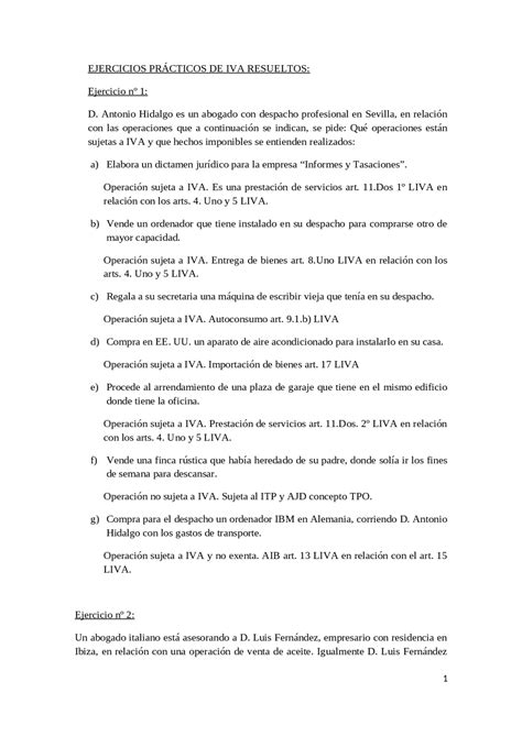 Ejercicios prácticos de IVA resueltos Ejercicios de Derecho