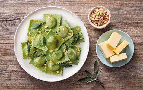 Spinach Handmade Ricotta Ravioli With Burnt Butter Sage Pine Nuts