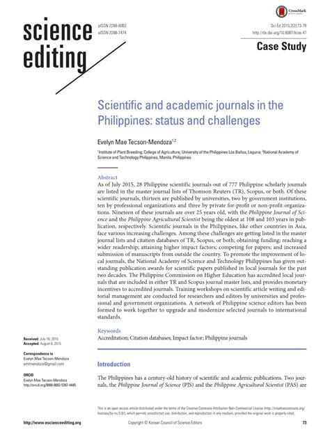 Pdf Scientific And Academic Journals In The Philippines Status And