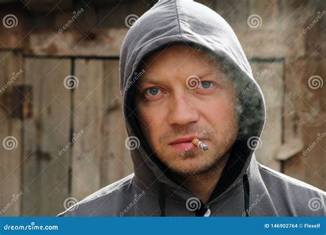 Portrait Of The Man In A Hood Stock Photo Image Of Bearded Face