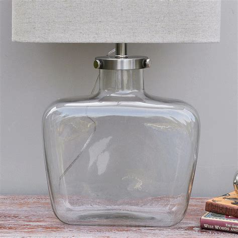 Fillable Glass Table Lamp And Natural Linen Shade Primrose And Plum