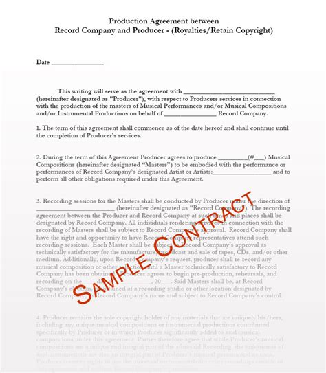 Music Producer Contract Templates - Music Production Contracts between