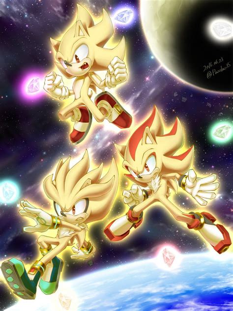 Sonic Shadow And Silver In Their Super Forms Sonic The Hedgehog