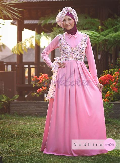 nadhira by adzkia pink baju muslim gamis modern