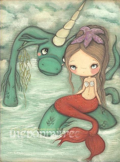 Mermaid Art Whimsical Sea Monster Nautical Original Painting