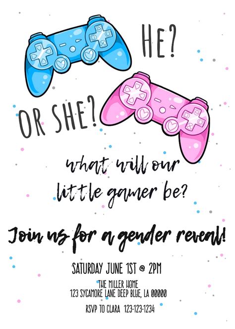 He Or She Gamer Baby Gender Reveal Party Invitation Digital Etsy