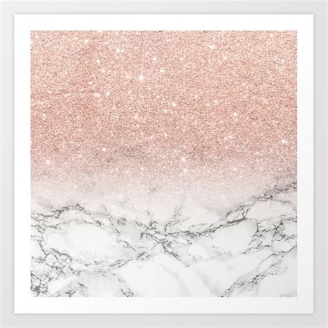 Modern Faux Rose Gold Pink Glitter Ombre White Marble Art