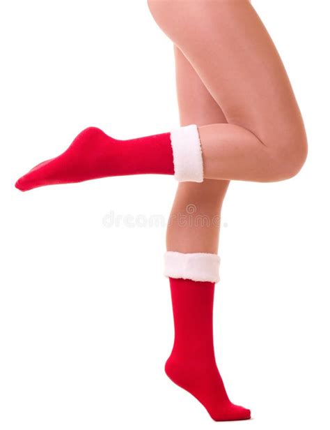 Legs In Santa Claus S Sock Isolated Stock Image Image Of Glad Model