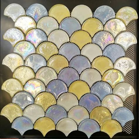 Century Green Fan Fish Scale Glass Morocco Iridescent Mosaic Pool Tile