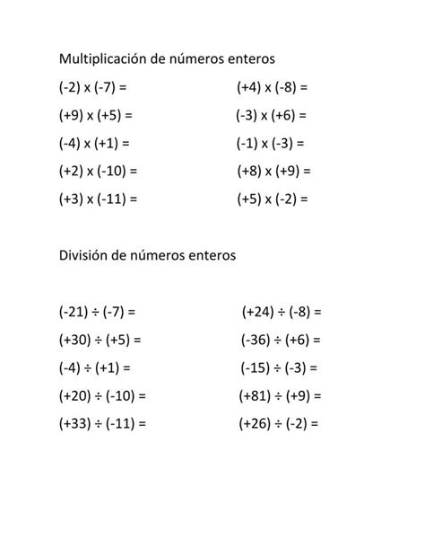 Multiplicación Y División De Números Enteros Activity Numeros Con