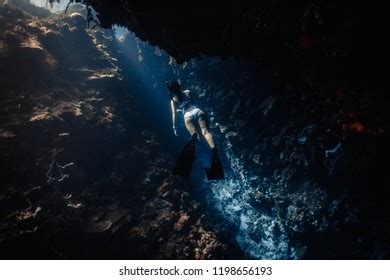 Sexy Woman Free Diving Underwater Cavern Stock Photo Shutterstock