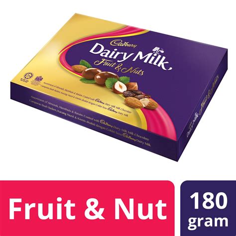 Cadbury dairy milk chocolate bar, 3.5oz, fruit & nut. Cadbury Dairy Milk Panned Box Fruits & Nuts (180g ...