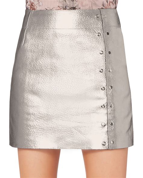 Silver Metallic Leather Mini Skirt Mini Skirts Leather Mini Skirts