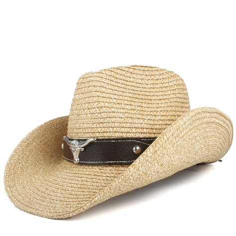 Unisex Women Hollow Western Cowboy Hat Summer Straw Sombrero Hombre