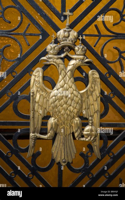 Metallic Iron Copper Double Headed Eagle Wearing Crown Cross Symbol