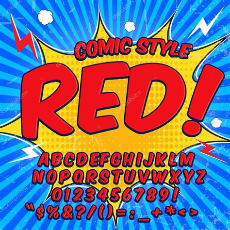 Alphabet Collection Set Comic Pop Art Style Light Red And Blue Color Version Stock Vector