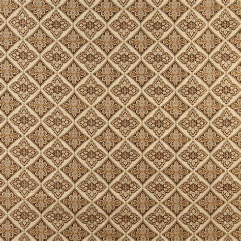 Beige Gold Brown And Ivory Diamond Brocade Upholstery Fabric By The Yard