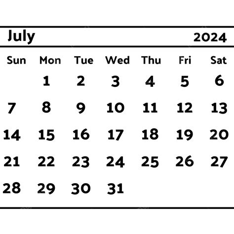 2024 Calendario Julio Negro Vector Png Calendario 2024 Calendario Mes De Julio Png Y Vector