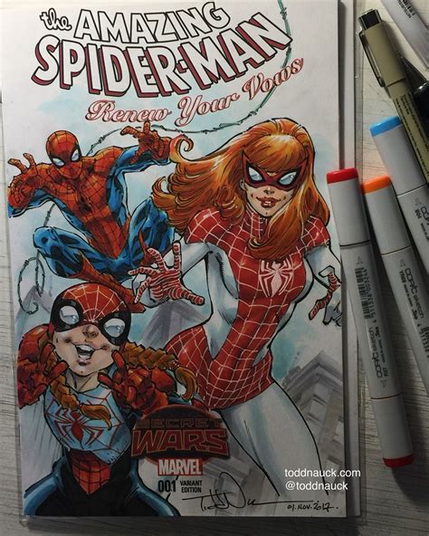 Spidey Spinneret And Spiderling On A Spider Man Renew Your Vows 1 Sketch Cover Swipe To See