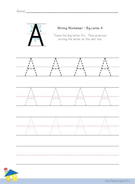 Cursive writing sentences worksheets pdf and cursive handwriting dotted letters lines font tracing worksheet. Big Letter A Writing Worksheet - The Learning Site