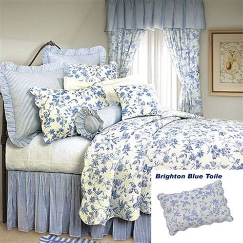 Blue and white shabby chic bedroom. French Country Shabby Chic Brighton Blue Toile Quilt ...