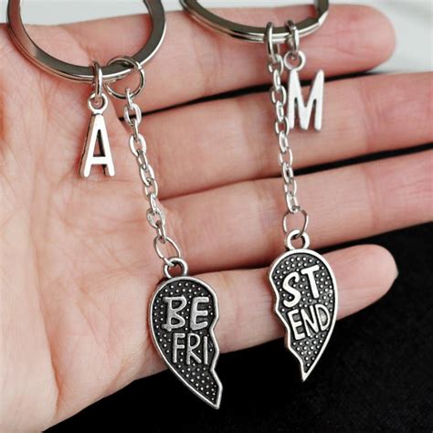 Best Friends Keychain Initials Friendship Keychain Set Etsy