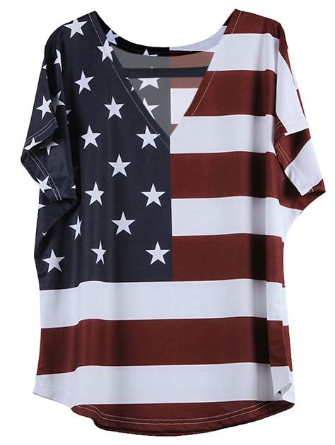 OFF V Neck Short Sleeve Distressed American Flag T Shirt Rosegal