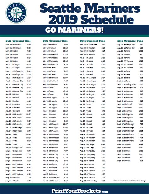 Seattle Mariners Printable Schedule Printable World Holiday