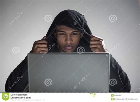 African American Hacker In A Hoodie Stock Image Image Of Black