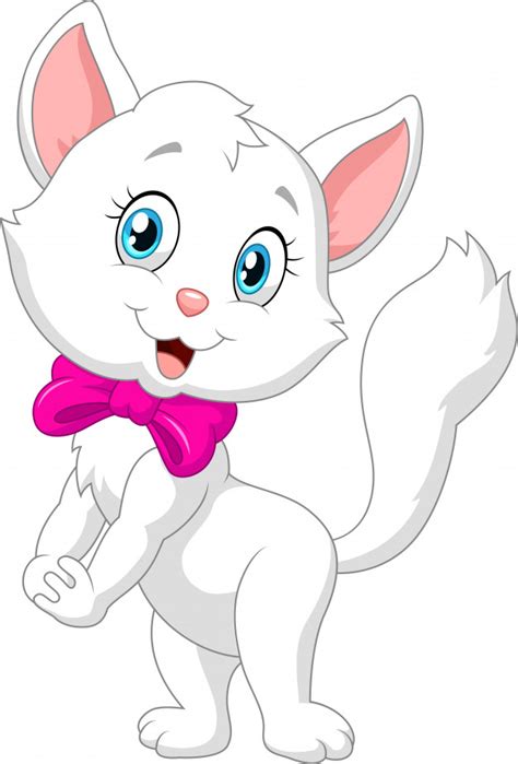 Gato Blanco De Dibujos Animados Feliz Aislado Sobre Fondo Blanco Vector Premium