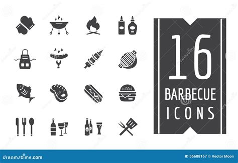 Bbq And Food Icons Vector Set Outdoor Kitchen Or Stock Vector