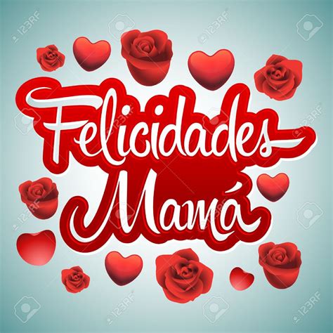 Felicidades Mamá Felicidades Madre Texto Español Vector Letras Con Rosas Y Corazones