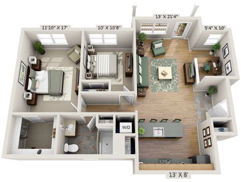 Two Bedroom Study 3d Floor Plan Net Zero Village