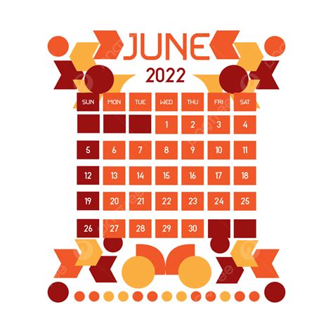June 2022 Calendar Geomatric Theme Orange And Dark Red June Calendar