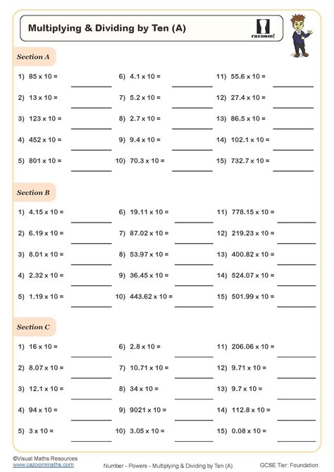 Multiplying And Dividing By Powers Of Ten A Worksheet Printable