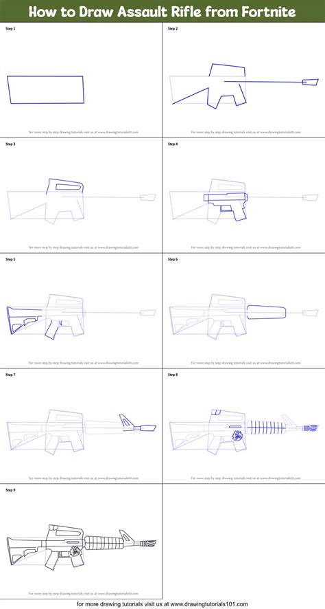 How To Draw Assault Rifle From Fortnite Printable Step By Step Drawing