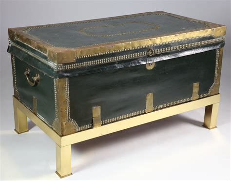 Leather And Brass Bound Chinese Export Camphorwood Trunk 19th Century