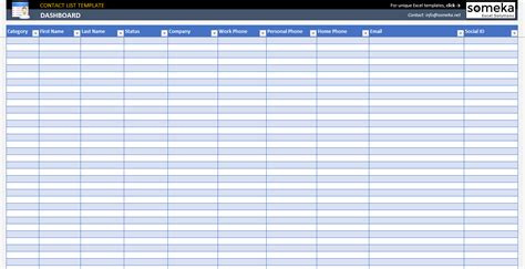 Excel Contact Sheet Template Excel Contact List Template Contact